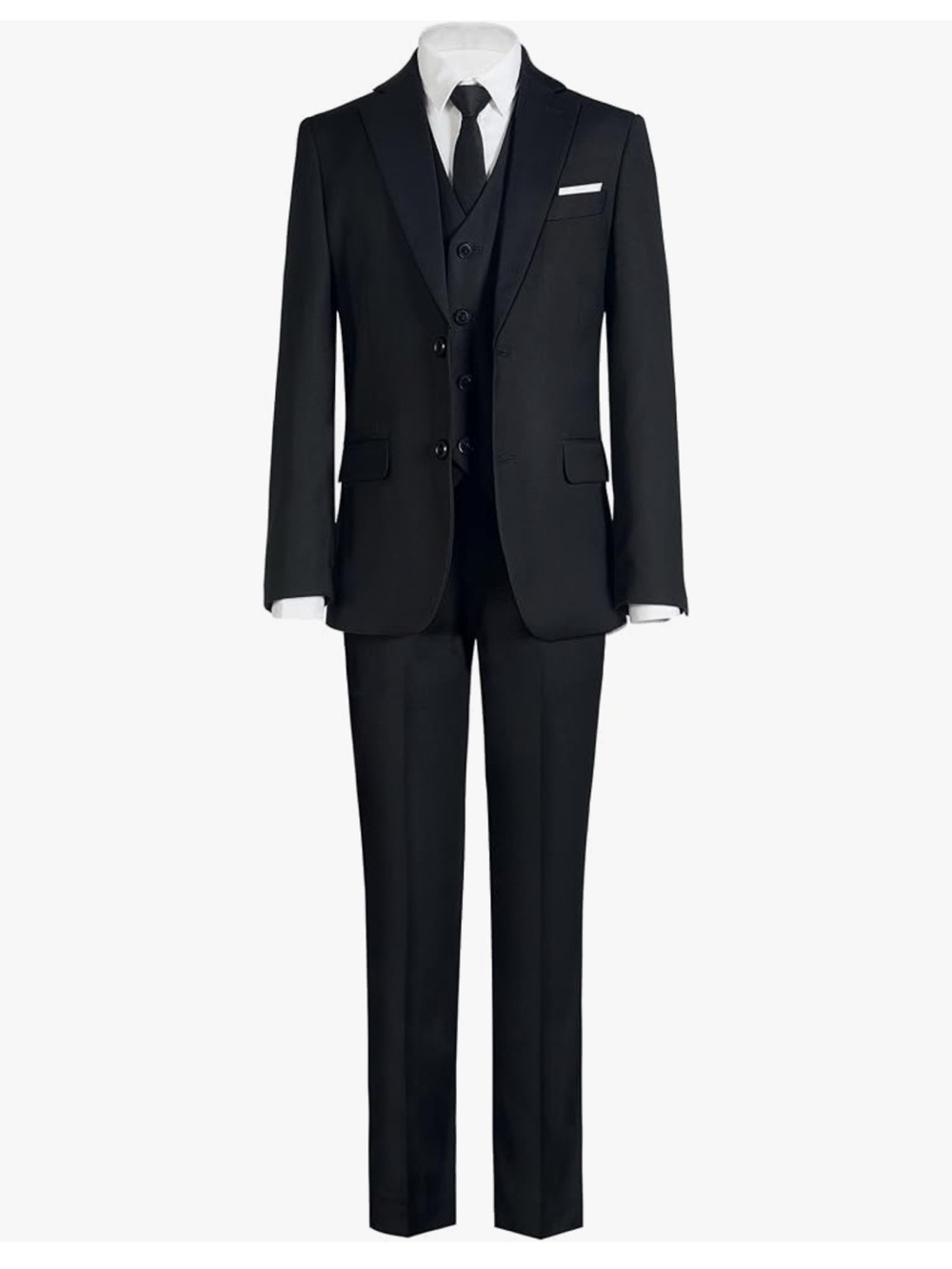 Amazon Boys' Black Suit w/White Button Down Dress Shirt, Vest, Tie, Pants Size 5
